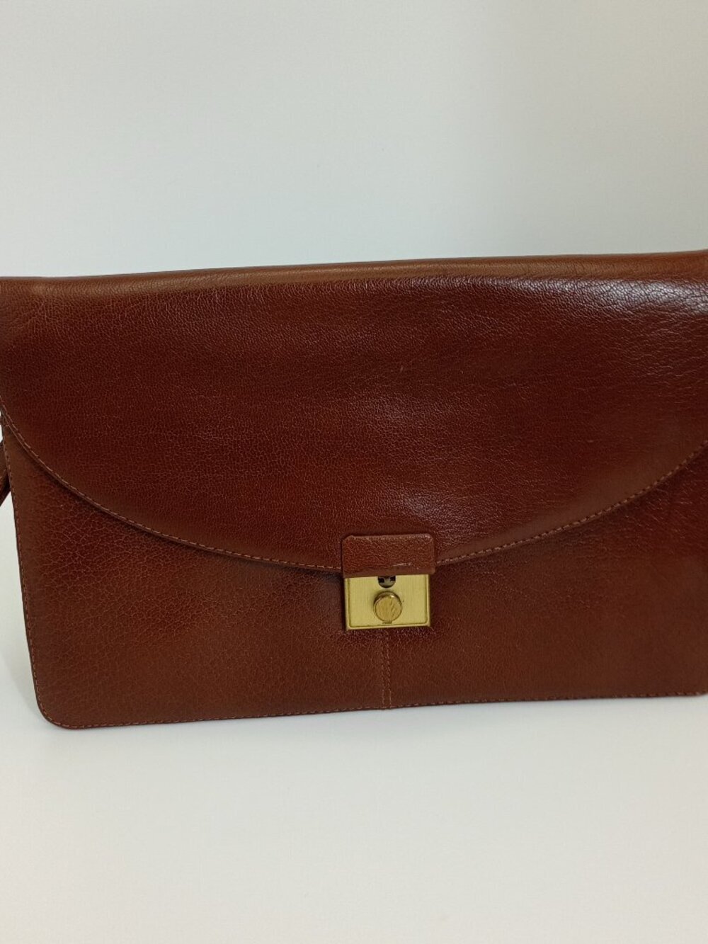 Vintage La Bagagerie Paris Jean Marlaix Brown Leather Envelope Clutch Wristlet